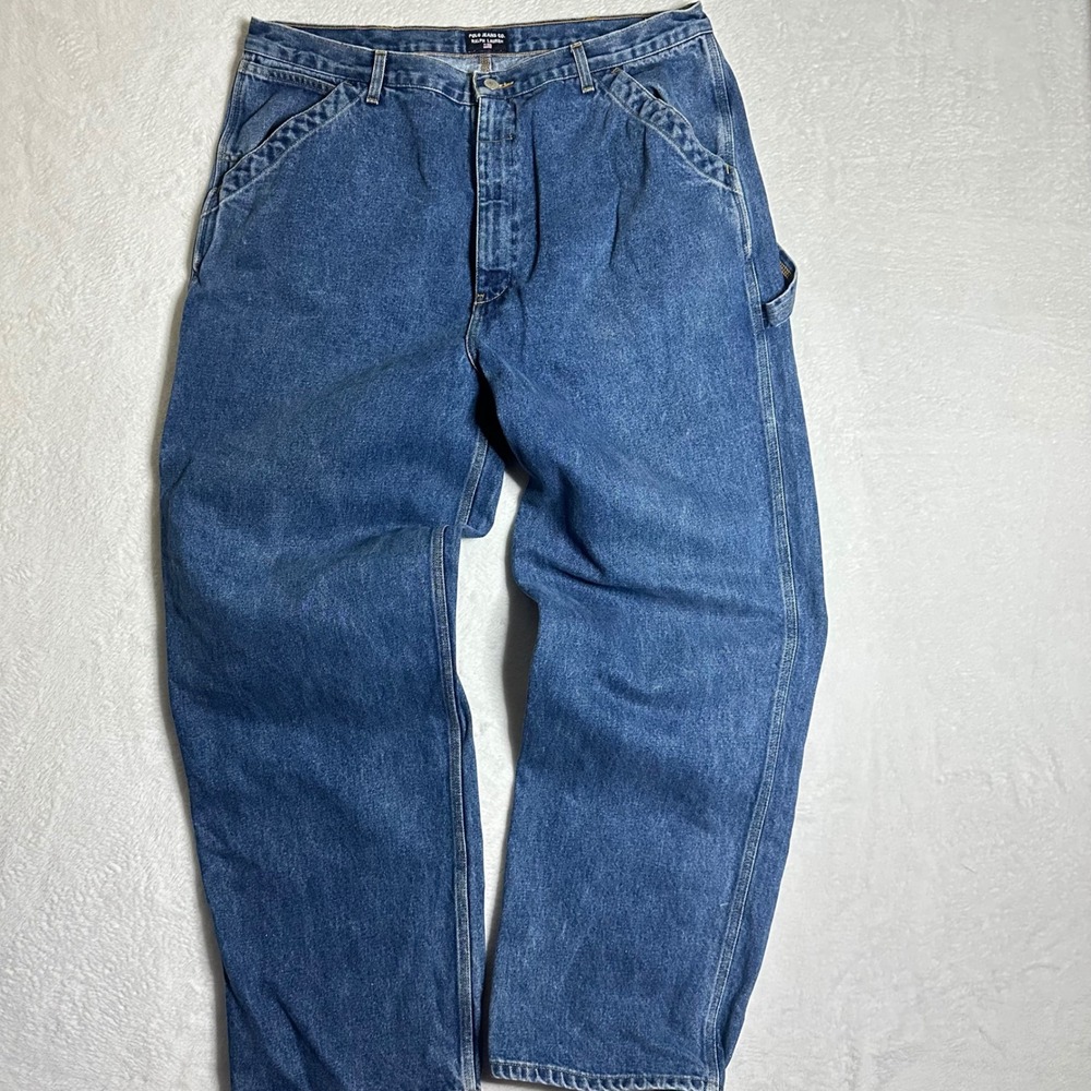 Vintage Polo Jeans Co Ralph Lauren Mens Carpenter Jeans 40x30 Blue RL Flag Y2K